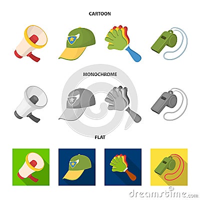 Megaphone, whistle and other attributes of the fans.Fans set collection icons in cartoon,flat,monochrome style vector Vector Illustration