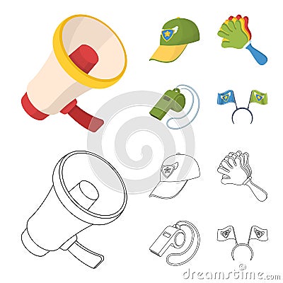 Megaphone, whistle and other attributes of the fans.Fans set collection icons in cartoon,outline style vector symbol Vector Illustration