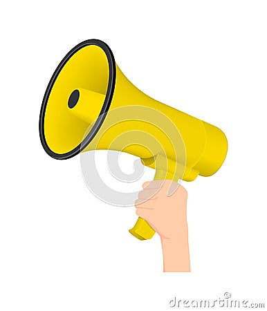 Megaphone ( yellow color ) with hand vector illustration Cartoon Illustration