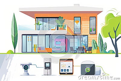 Megapixel cameras in smart network management systems utilize Security technology to administer extensive wireless operations and Cartoon Illustration