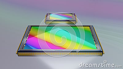200 megapixel digital camera sensor compared to smaller previous generation sensor, 3D rendering, huge modern digital Stock Photo