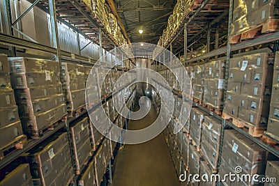Megastore with lots of containers on the shelves Stock Photo