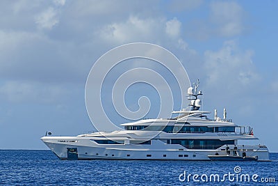 Megayacht and tender in Caribbean Islands Stock Photo