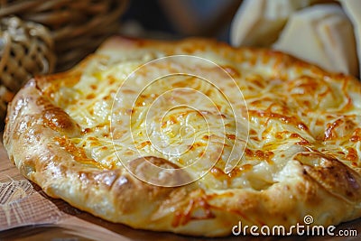 Megrelian Khachapuri, Traditional Hachapuri with Melted Burnt Imeretian Cheese and Butter Stock Photo