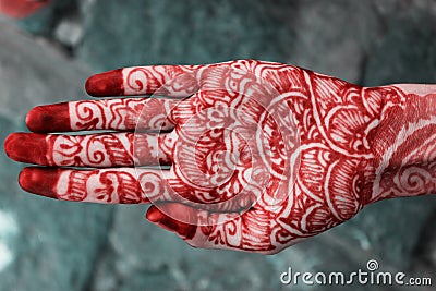 Mehandi Design In Indian Hand Stock Photo