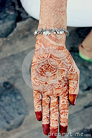 Mehandi Design In Indian Hand Stock Photo