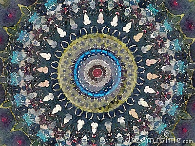 Mehendi colorful watercolor kaleidoscope circular background with stars Stock Photo
