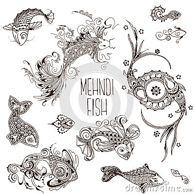 Mehendi fish pattern Vector Illustration