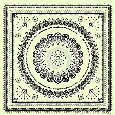 Mehendi tracery hindi drawing pattern, carpet Vector Illustration