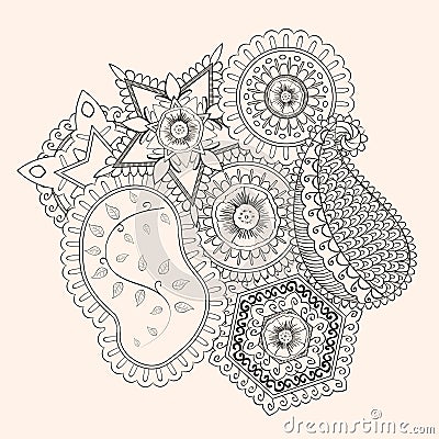 Mehendi tracery isolated hindi handmade drawing Vector Illustration