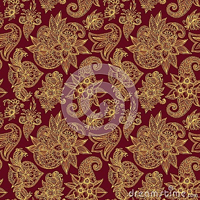 Mehendy golden flower seamless pattern design tracery vector illustration floral bacground Vector Illustration