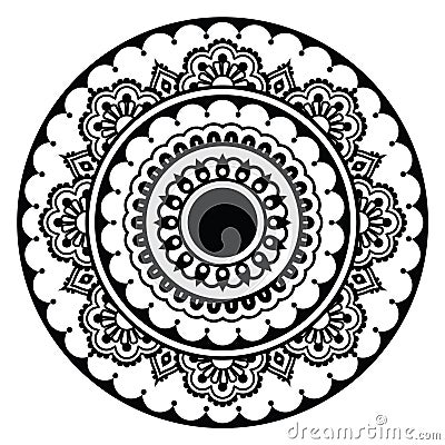 Mehndi, Indian Henna floral tattoo round pattern Vector Illustration