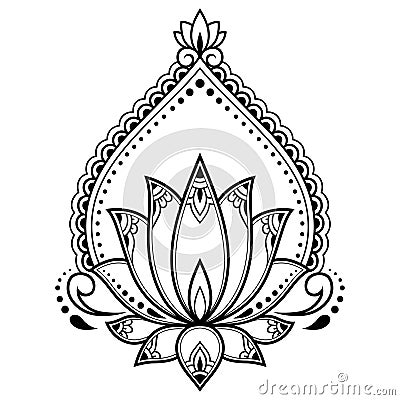 Mehndi Lotus flower pattern for Henna drawing and tattoo. Decoration mandala in ethnic oriental, Indian style Vector Illustration