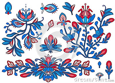Mehndi set of Henna lotus branch. Hand drawn tatoo flowers. Floral paisley decorations in oriental, Indian, folk or ethnic style. Vector Illustration