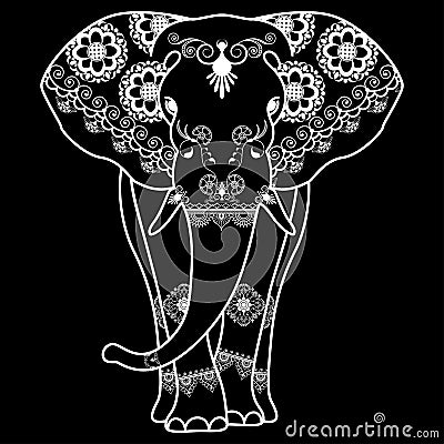 Mehndi tattoo Elephant decorated in Indian style Vector Illustration