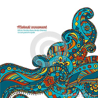 Mehndi vector pattern, ethnic paisley buta hindu oriental ornament Vector Illustration