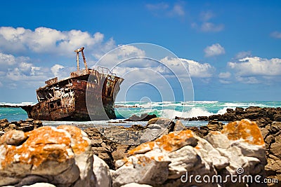 Meisho Maru shipwreck at the southern tip of South Africa near Cape Agulhas. Stock Photo