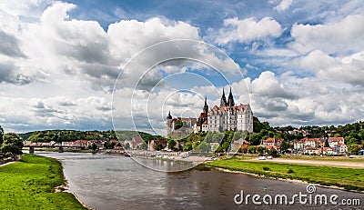 Meissen Castle and Elbe river panorama Stock Photo