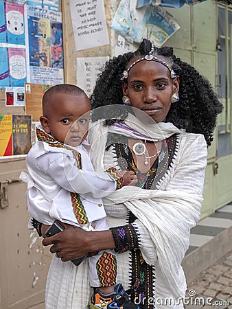 MEKNES, ETHIOPIA, APRIL 28th.2019, Ethiopian women in the city have beautiful clothes and have artistic hairstyles, April 28th. Editorial Stock Photo