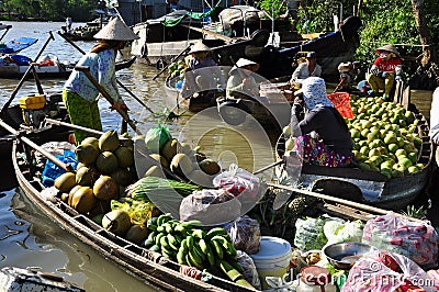 Mekong Delta floating market. Fruit and vegetable Editorial Stock Photo