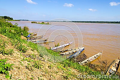 Mekong Rive and small fishing boat Stock Photo