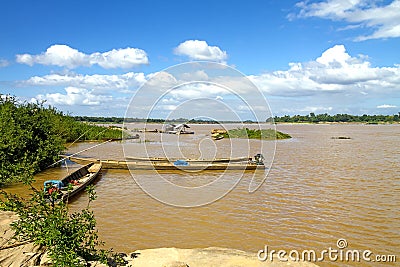 Mekong Rive and small ship Stock Photo