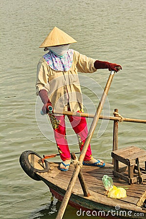 Mekong river in Viet nam is used to ferry goods and selling food. Stock Photo