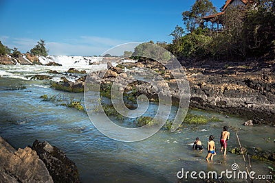 The Mekong waterfall in Laos Editorial Stock Photo