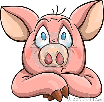 Melancholy cartoon pig Vector Illustration