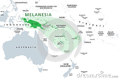 Melanesia, subregion of Oceania, political map Vector Illustration