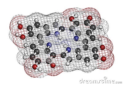 Melanin (eumelanin), proposed oligomeric structure model. Primary determinant of skin color. 3D rendering. Atoms are represented Stock Photo