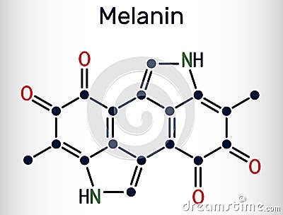 Melanin molecule. Polymers of tyrosine derivatives found in and causing darkness in skin (skin pigmentation) and hair Vector Illustration