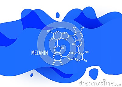 Melanin structural chemical formula with blue liquid fluid gradient shape with copy space on white background Stock Photo