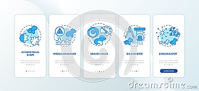 Melanoma ABCDE symptoms onboarding mobile app page screen with concepts Vector Illustration