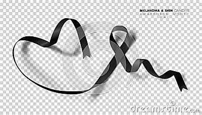 Melanoma and Skin Cancer Awareness Month. Black Color Ribbon Isolated On Transparent Background. Vector Design Template For Poster Stock Photo