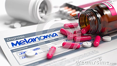 Melanoma - Text in Anamnesis. 3D. Stock Photo