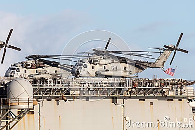 Sikorsky CH-53 heavy lift transport helicopters from the United States Marine Corps Editorial Stock Photo