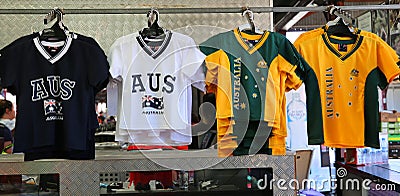 Australian souvenirs on display at the Queen Victoria Market in Melbourne Editorial Stock Photo