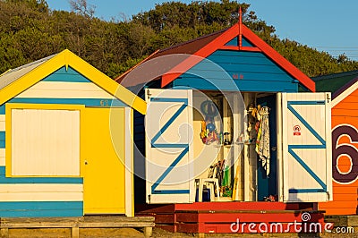 Colourful bathing boxes on Brighton Beach, Melbourne Editorial Stock Photo