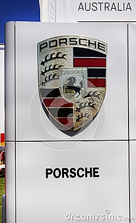 Porsche automobile dealership sign. Editorial Stock Photo