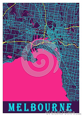 Melbourne - Australia Neon City Map Stock Photo
