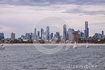 Melbourne skyline seen from St Kilda Editorial Stock Photo