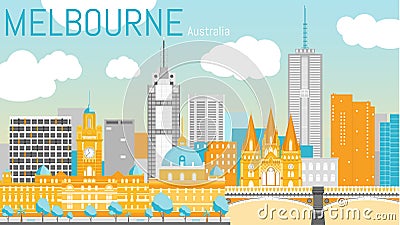 Melbourne city flat vector illustration. Vector Illustration