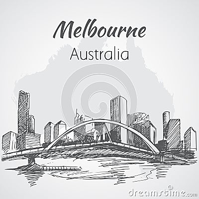 Melbourne city scape sketch - Australia. Vector Illustration