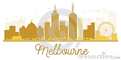 Melbourne City skyline golden silhouette. Cartoon Illustration