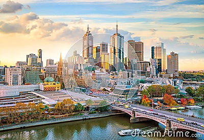 Melbourne city skyline at twilight Stock Photo