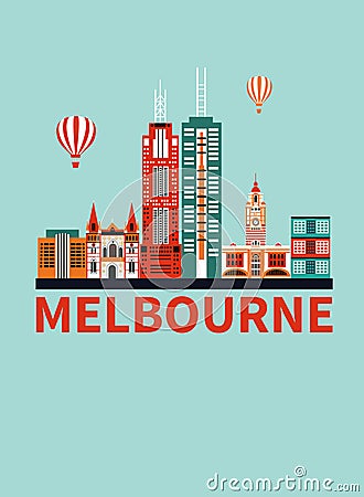 Melbourne city travel background Vector Illustration