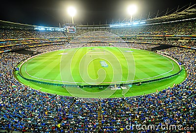Melbourne cricket ground MCG view from stand under floodlights Editorial Stock Photo