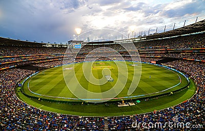 Melbourne cricket ground MCG view from stand under floodlights Editorial Stock Photo