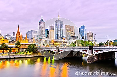 Melbourne skyline at dusk Stock Photo